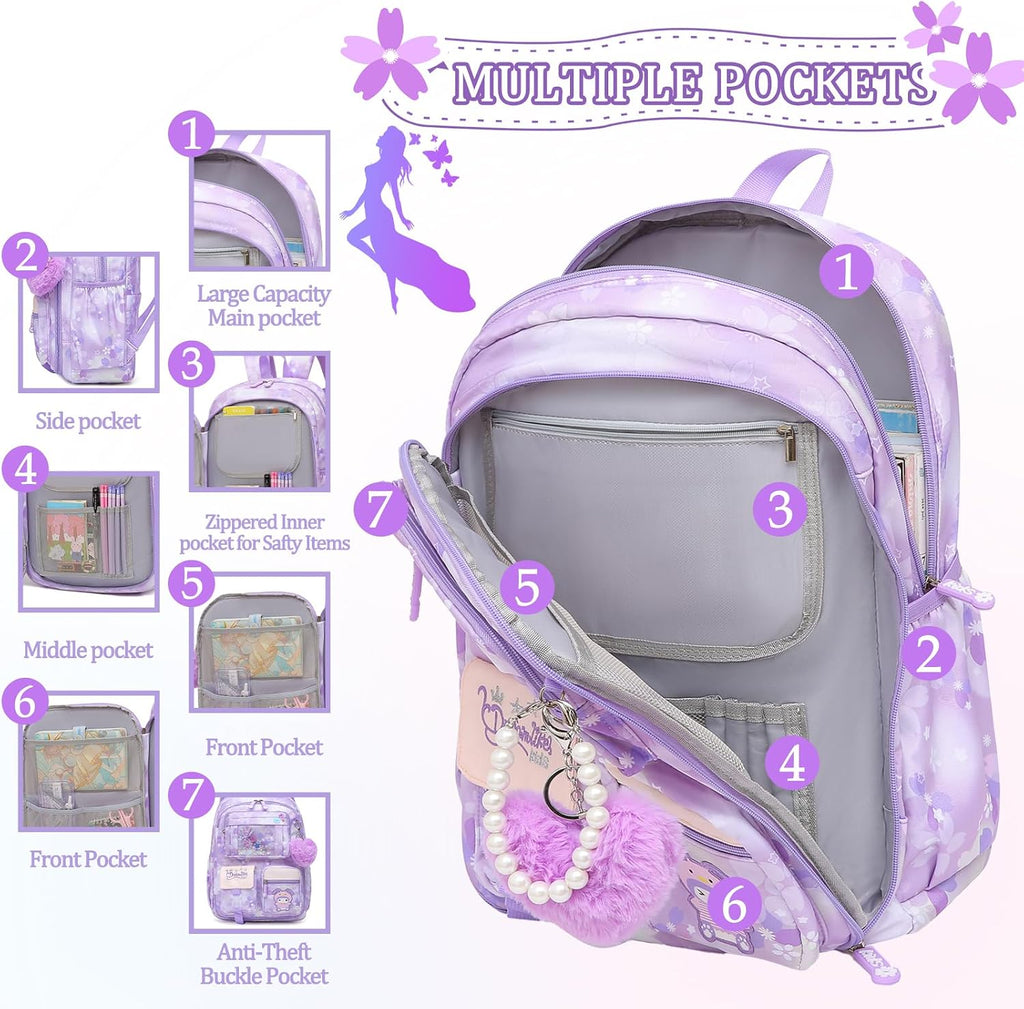 Lovely Girls Backpack School Bag for Students Kids Book Bag with Multiple Pockets Splash-proof Children's