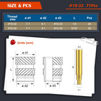 71Pcs #10-32 Threaded Inserts, Female Thread SAE Knurled Nuts Assortment Kit, Brass Heat Set Insert for 3D Printing Plastic Parts(#10-32, L1/4×D7.1 and L 5/16×D7.1)