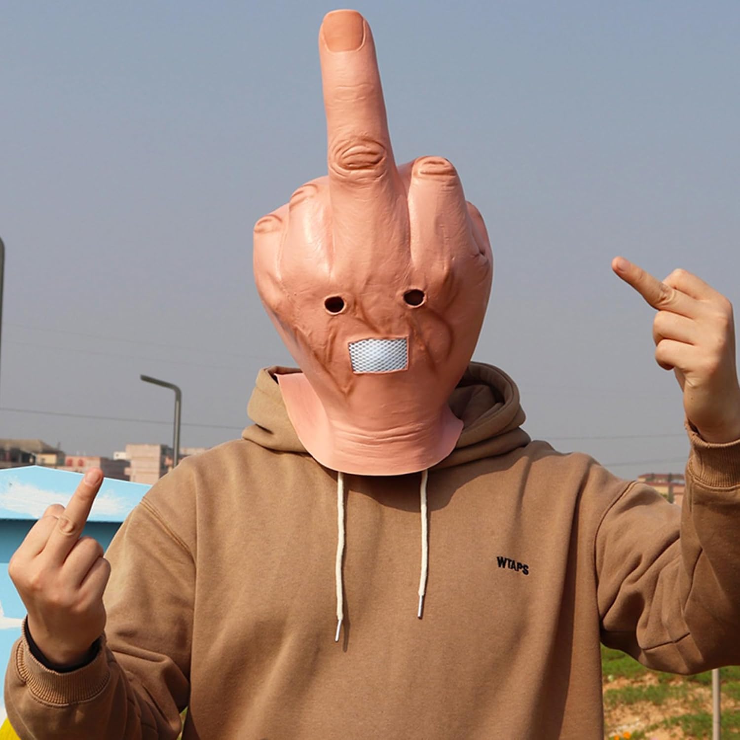 Middle Finger Funny Head Mask Costume Party Prop Adult Middle Finger Mask
