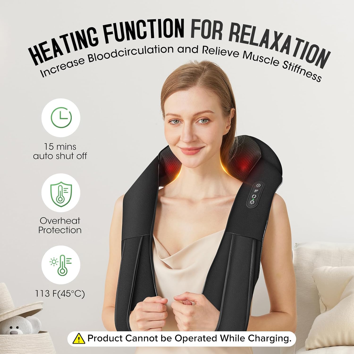 Cordless Shiatsu Neck and Shoulder Massager, Back Massager with Heat ,Massage Deeper Tissue 4D Kneading Massage for