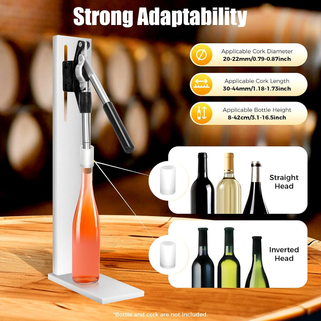 Manual Wine Bottle Corker, Stainless Steel Manual Wine Bottle Corking Machine Inserting Stopper Corking Tool w/ 2 POM