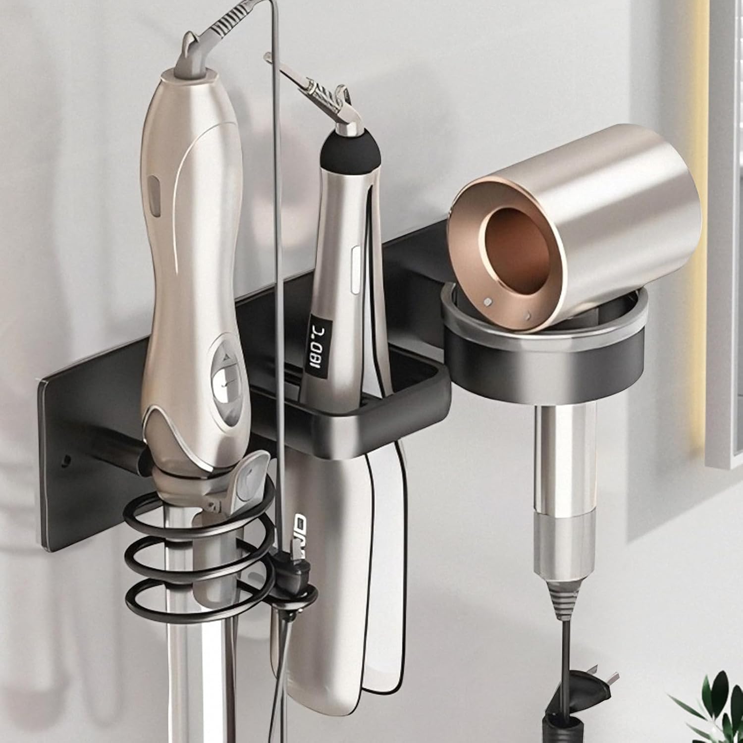Hair Dryer Holder Wall Mounted,Blow Dryer, Curling Iron, Straightener Holder 3 in 1 Bathroom Metal Hair Tool