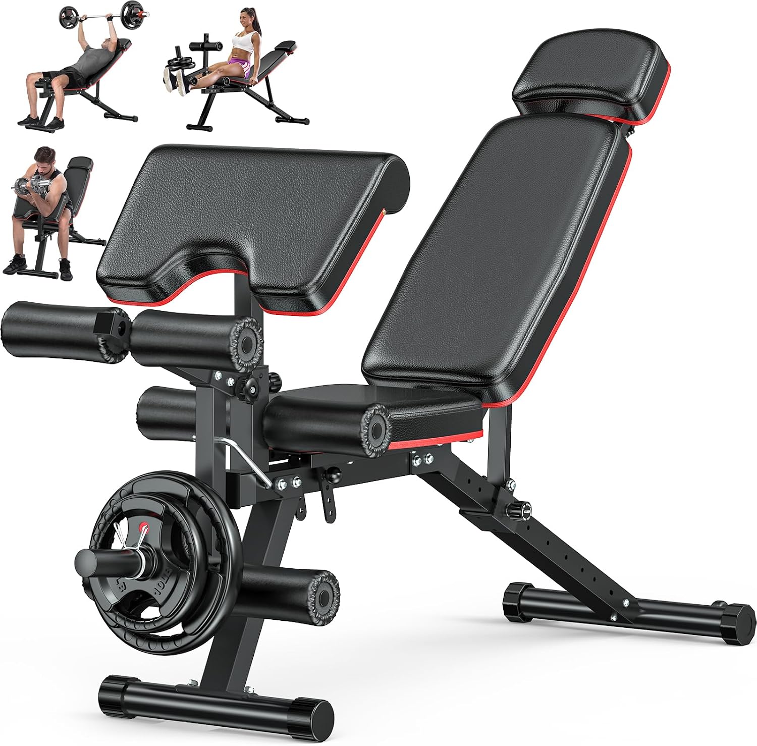Workout Bench, Adjustable Weight Bench with Leg Extension and Leg Curl, Extended Headrest, 900LBS Preacher Curl Bench