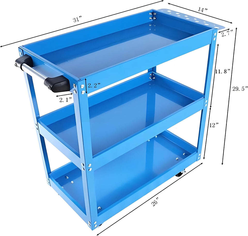 Upgrade 3-Tier Rolling Tool Cart with Lockable Wheels, Heavy Duty Steel Utility Mechanic Tool Cart with Handle