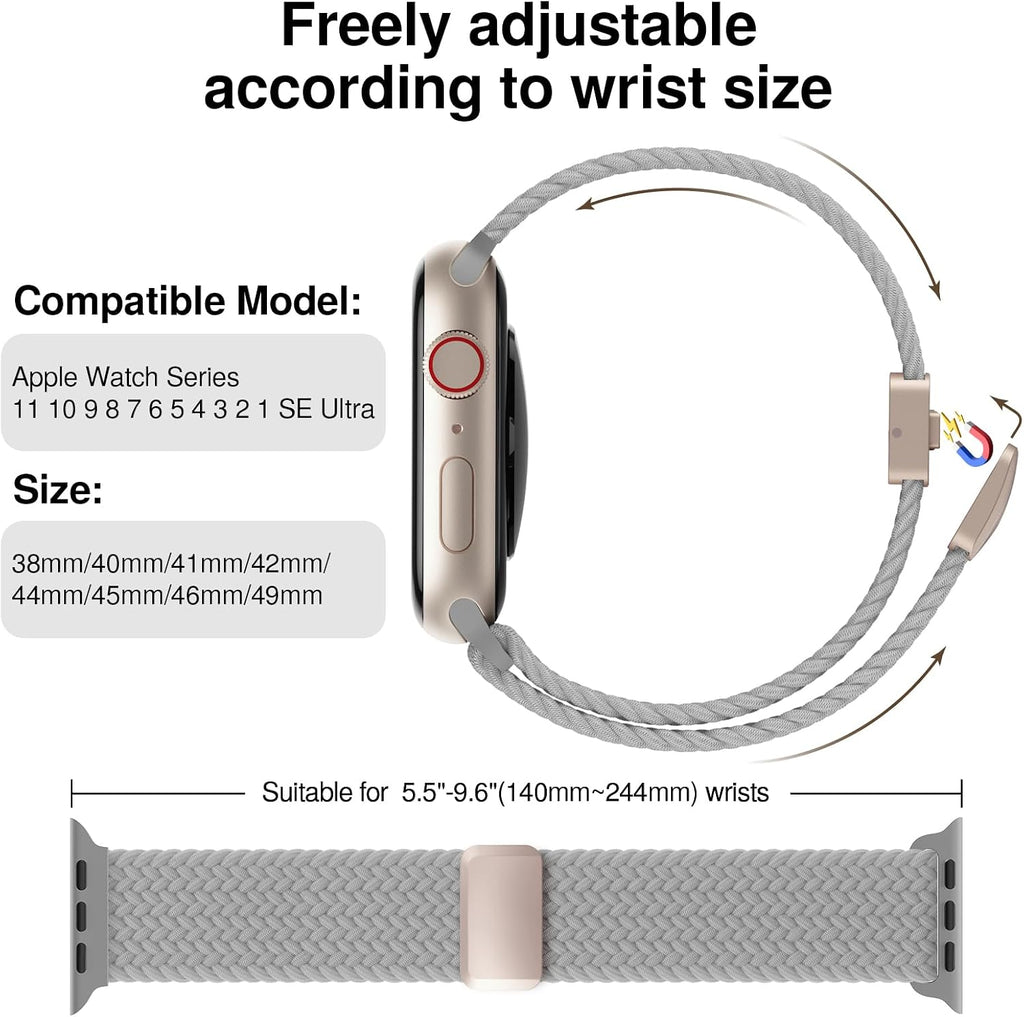 Braided Stretchy Magnetic Band Compatible with Apple Watch Bands Women Men | Soft Nylon Solo Loop 38mm 40mm 41mm 42mm
