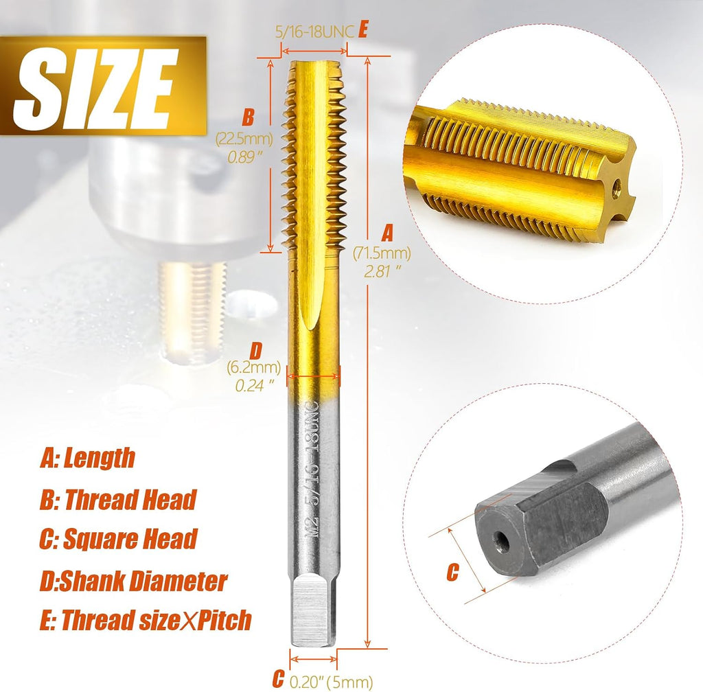 5/16"-18 UNC Thread Tap for Metal,5/16"-18 UNC M2 HSS Thread Milling Tap