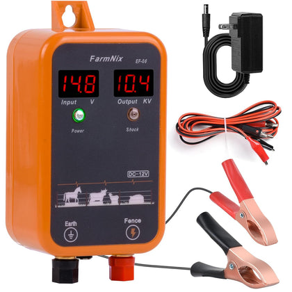 FarmNix 10KV Electric Fence Charger with LED Indicator, 5 Miles Electric Fence 1 Joules Pulse Energy,Waterproof