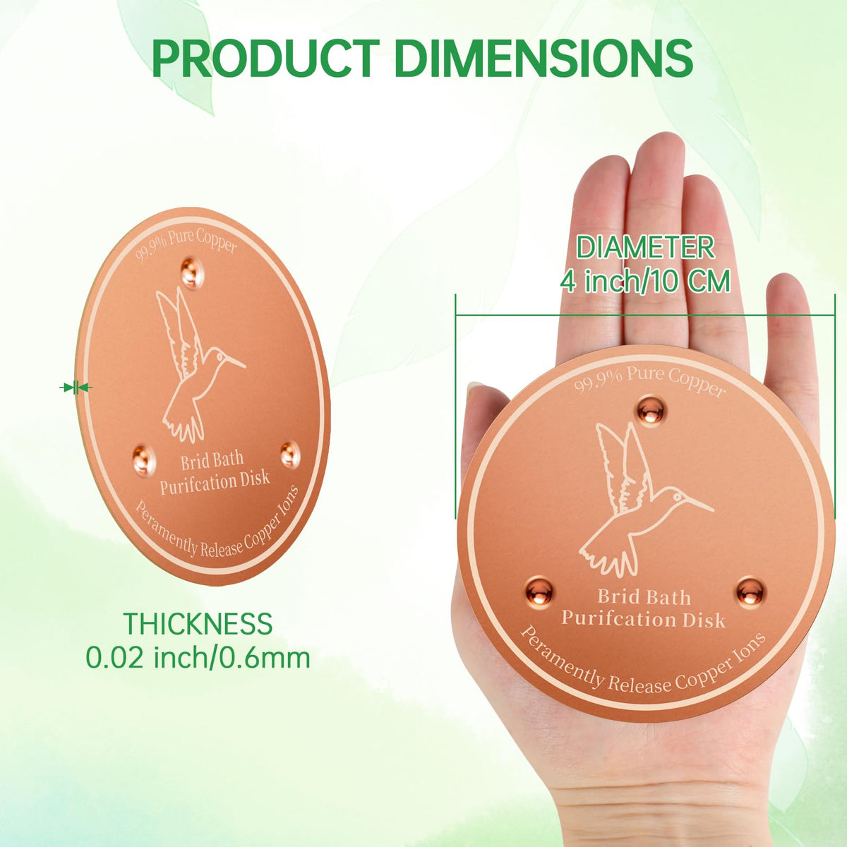 2 Pack Copper Disc for Bird Bath, 4 Inch Round Purification Disk