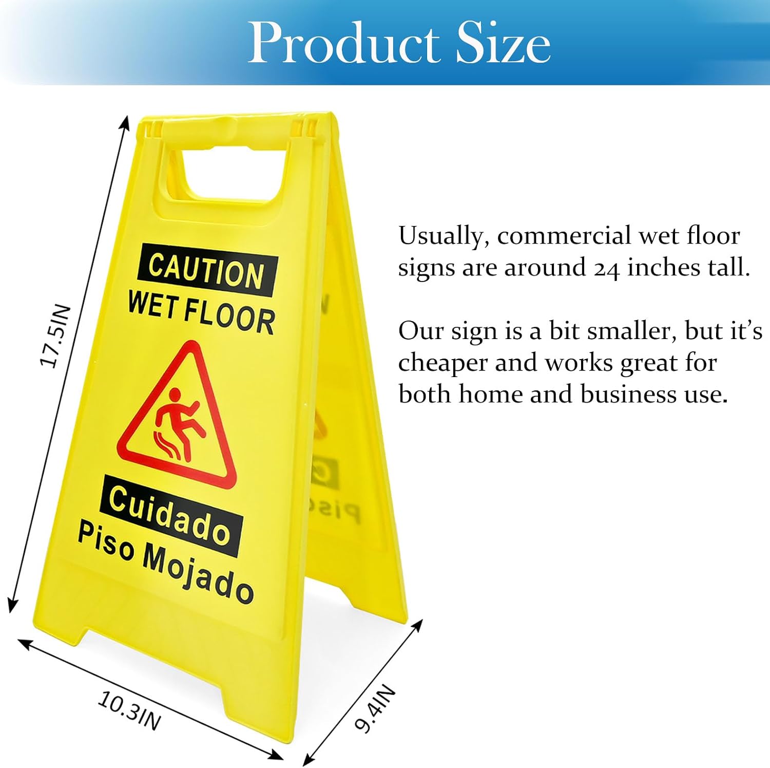 4-Pack Caution Wet Floor Sign, 17.5" Height, Bright Yellow, Double-Sided A-Shaped Frame Design, Bilingual Caution