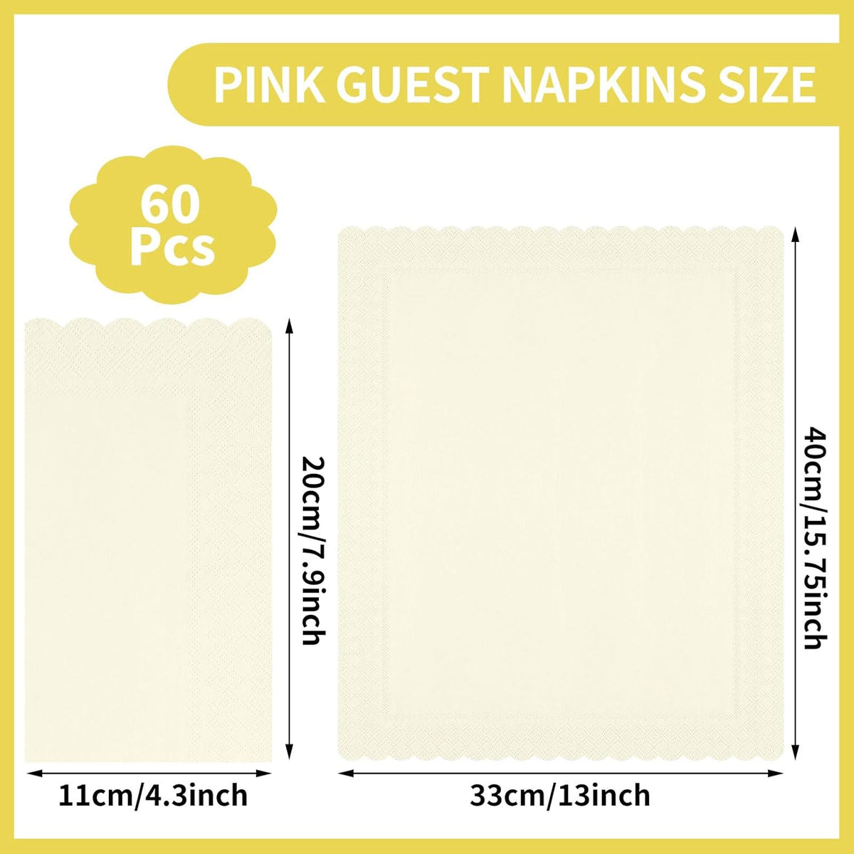60-Pack Ivory Guest Napkins, Scalloped Disposable Wedding Napkins