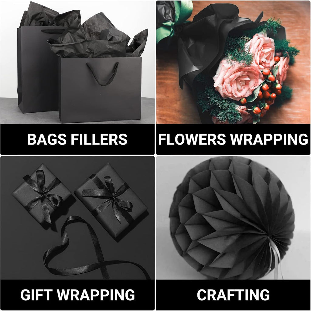 Black Wrapping Tissue Paper - 20x30 inches, 200pcs Present Packing Tissue, DIY Crafts Decorative Art Craft Birthday