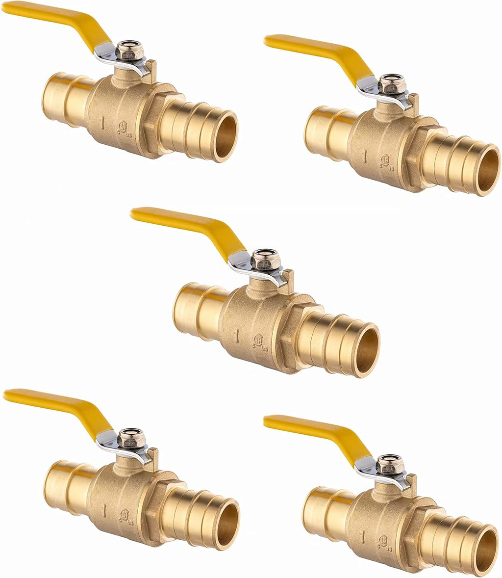 5Pcs EFIELD PEX Expansion 1" Brass Ball Valve,Yellow Handle(VALVE155-5)