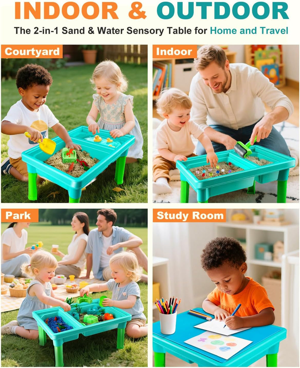 Sandbox Kit Sand Table : Sand Playset Bin with Lid Toys Toddler Dinosaur/Ocean Molds Sets Enhance Creativity &
