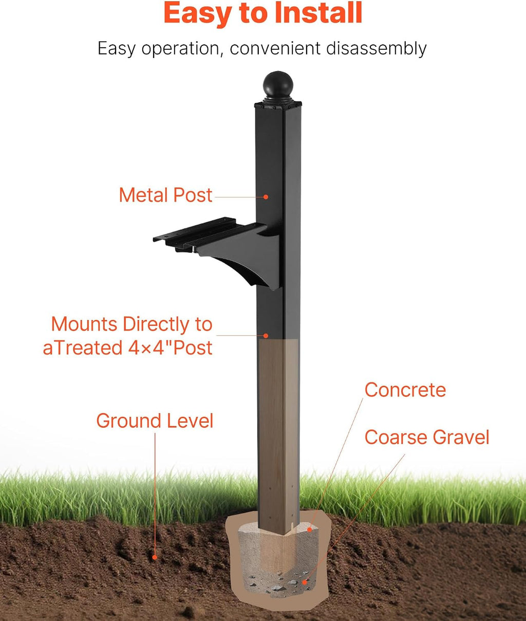 Mailbox Post, 56 x 4 x 4 Inches, Aluminum In-Ground Mounting Mail Box Stand with Universal Plate Bracket, Heavy Duty