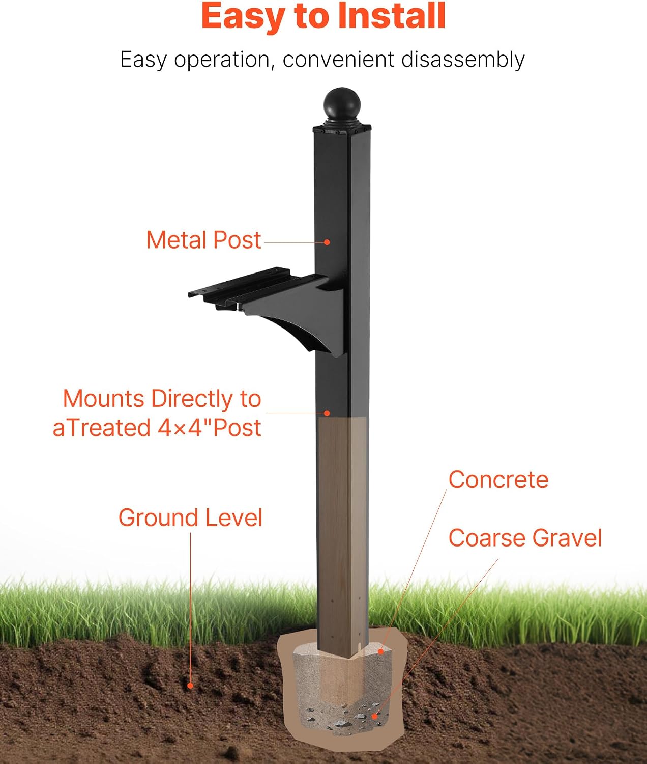 Mailbox Post, 56 x 4 x 4 Inches, Aluminum In-Ground Mounting Mail Box Stand with Universal Plate Bracket, Heavy Duty