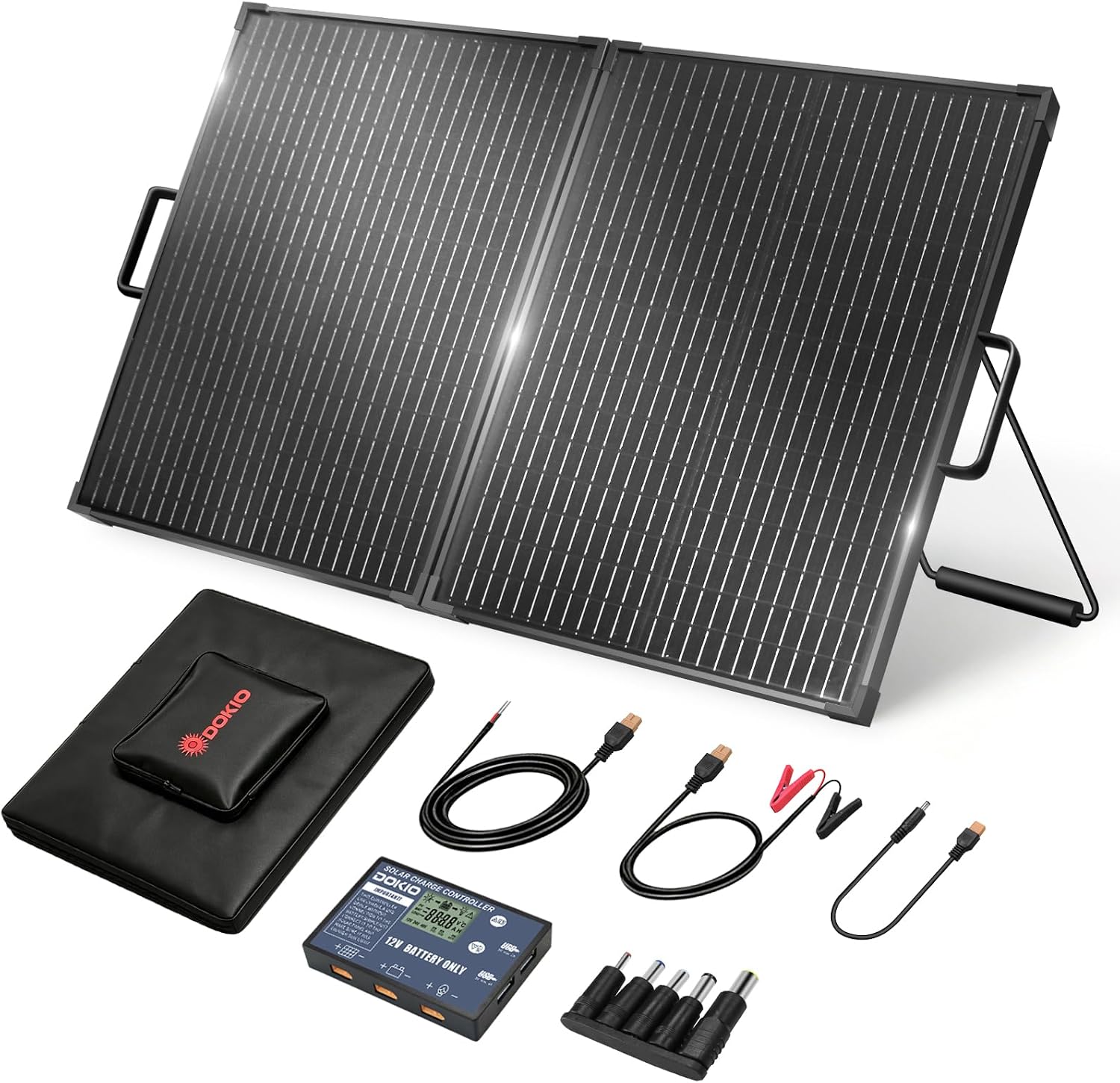 100W Portable Solar Panel Suitcase with Charge Controller, Gray | Suitcase folds to 24 x 20 in and weighs 10.1 lb;