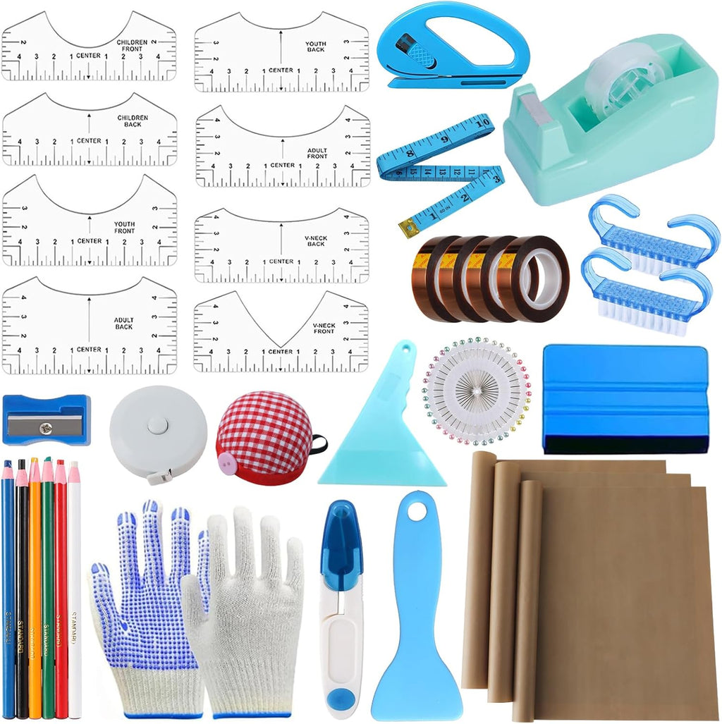 Sublimation Shirts Tool Kits With 8 T Shirt rulers, 3Pack Teflon Sheet for Heat Press 12*16in, Heat Resistant Gloves