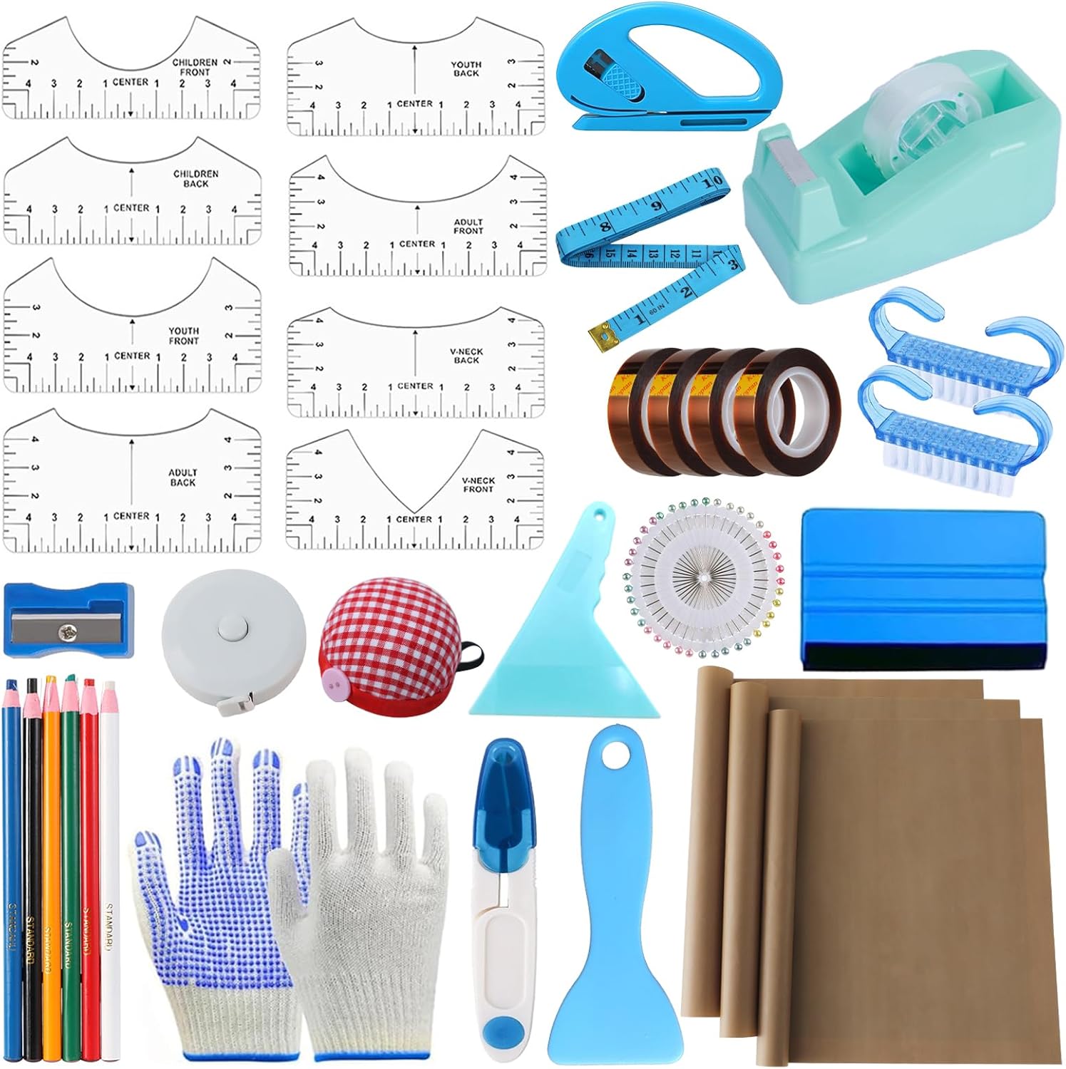 Sublimation Shirts Tool Kits With 8 T Shirt rulers, 3Pack Teflon Sheet for Heat Press 12*16in, Heat Resistant Gloves
