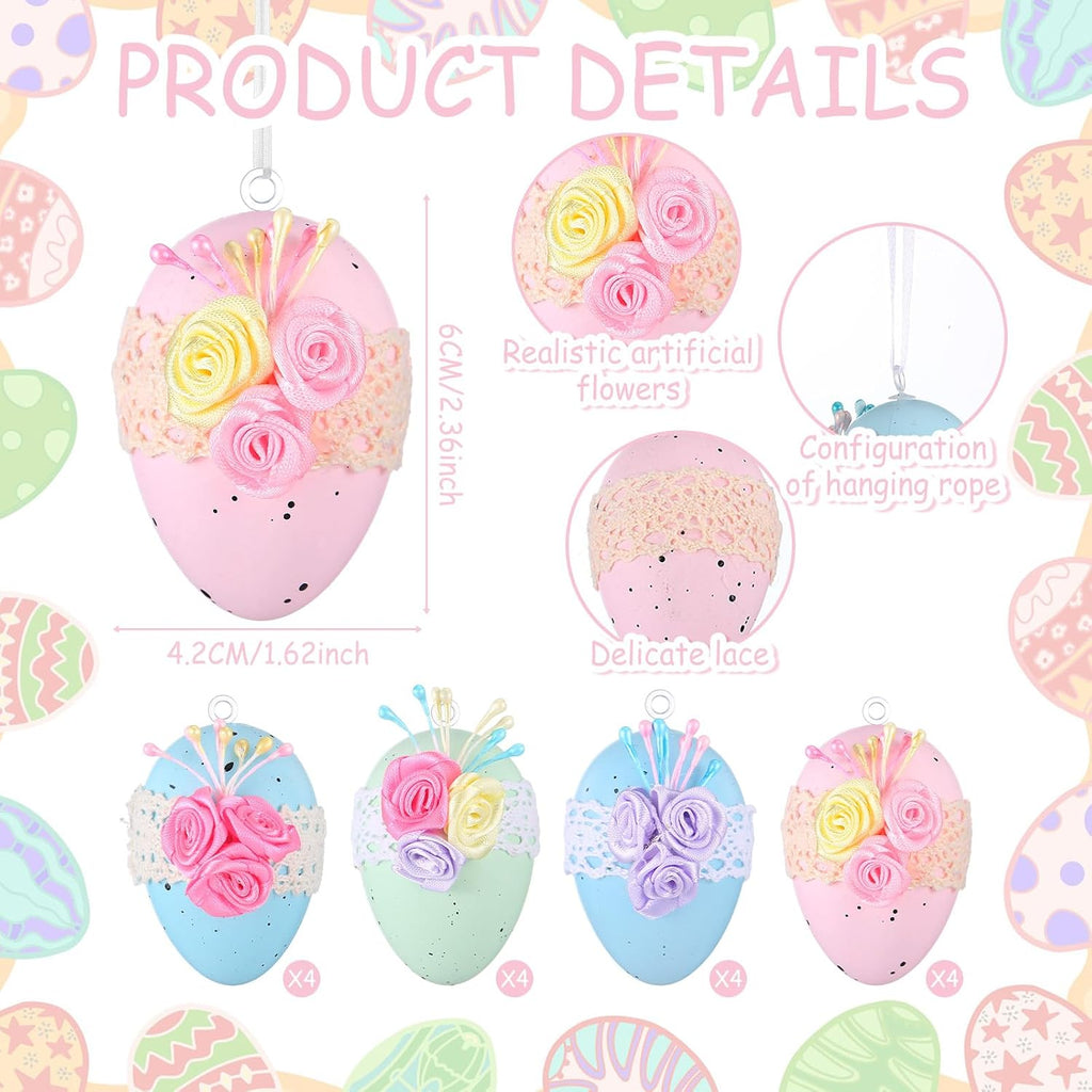 16 Pcs Easter Tree Ornaments Pastel Easter Egg Hanging Ornaments Plastic Floral Speckled Eggs Bowl Vase Fillers
