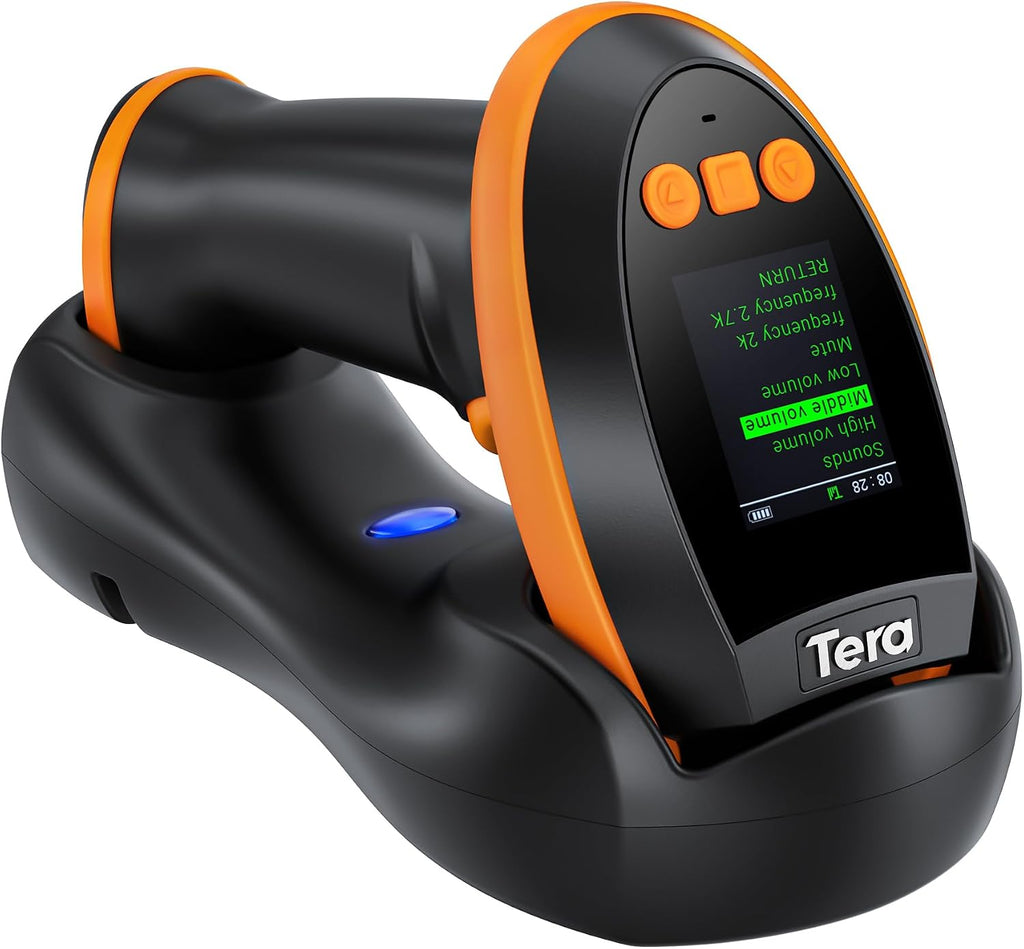Barcode Scanner Wireless with Screen: Pro Version 1D 2D QR with Setting Keypad Charging Cradle Works with Bluetooth