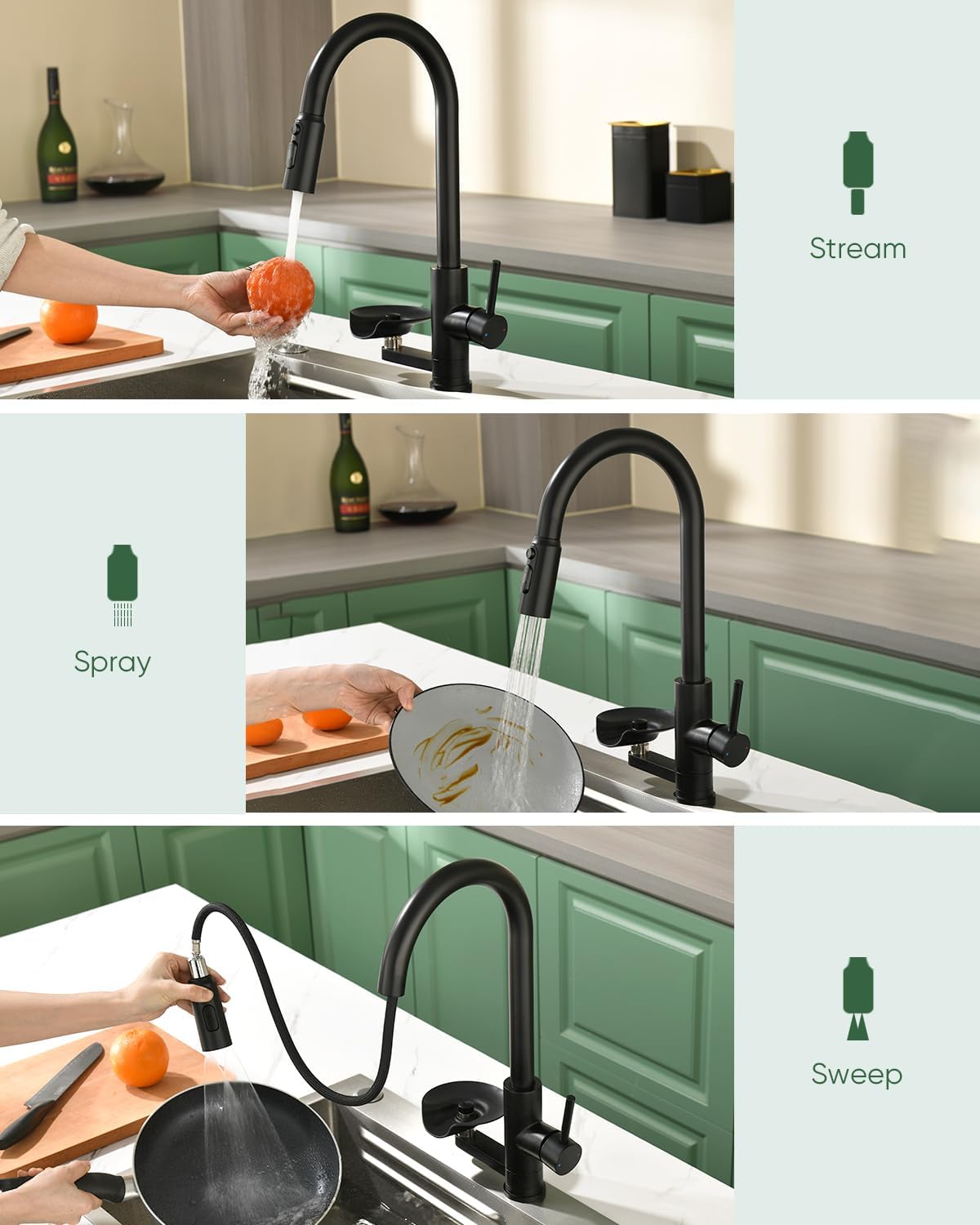 Kitchen Faucet with Cup Washer Pull Down Sprayer Stainless Steel Kitchen Sink Faucet with Deck Plate Glass Rinser