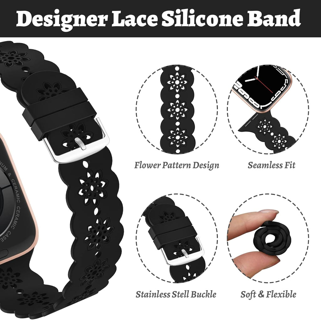 Floral Silicone Band Compatible with Apple Watch Bands for Women Men | Design Soft Breathable Watch Bands for iWatch