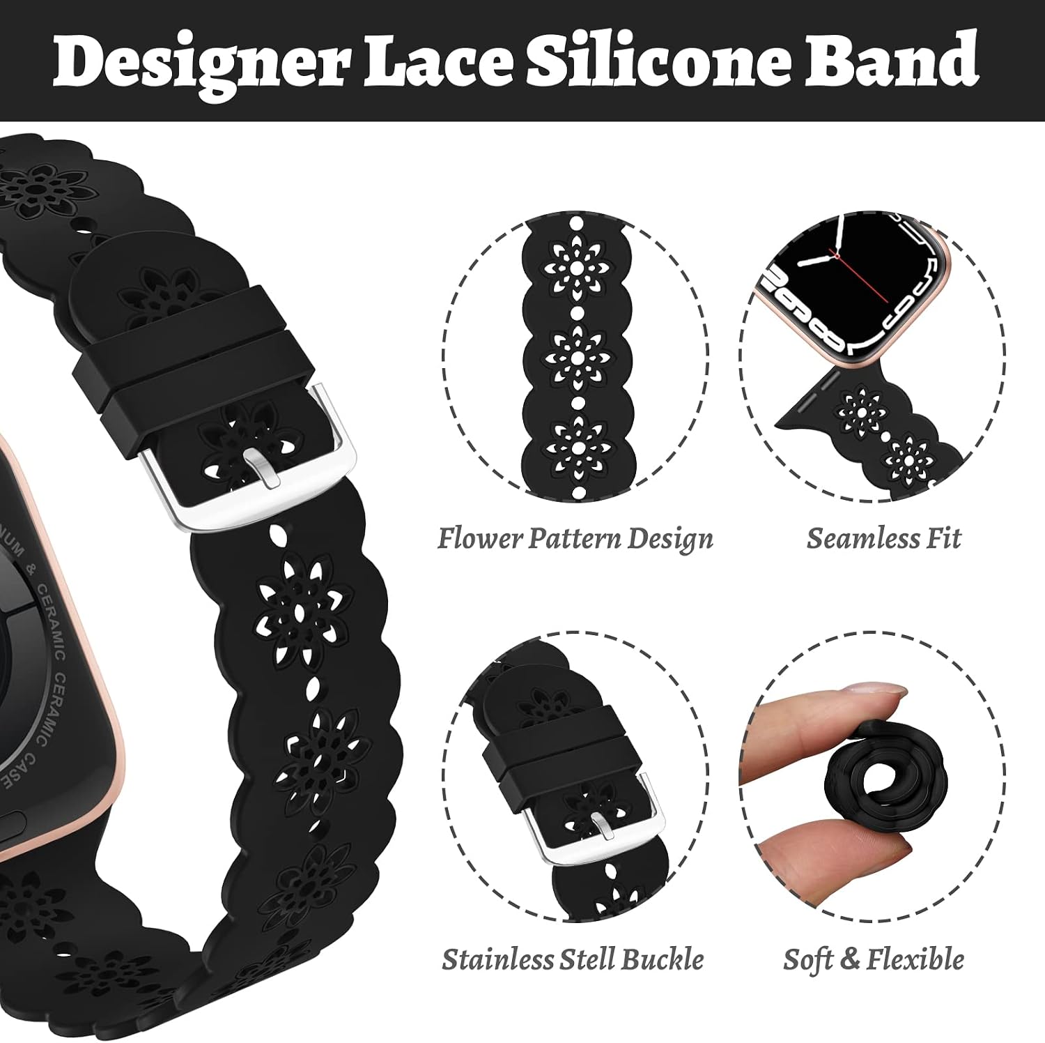 Floral Silicone Band Compatible with Apple Watch Bands for Women Men | Design Soft Breathable Watch Bands for iWatch