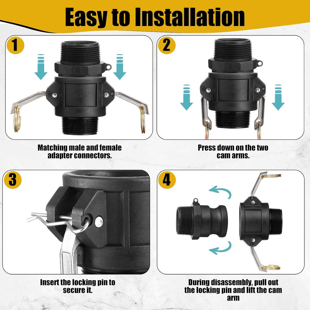 Pelopy 6 Pcs 1.5 Inch Black Polypropylene Camlock Fittings, Types ABCDEF