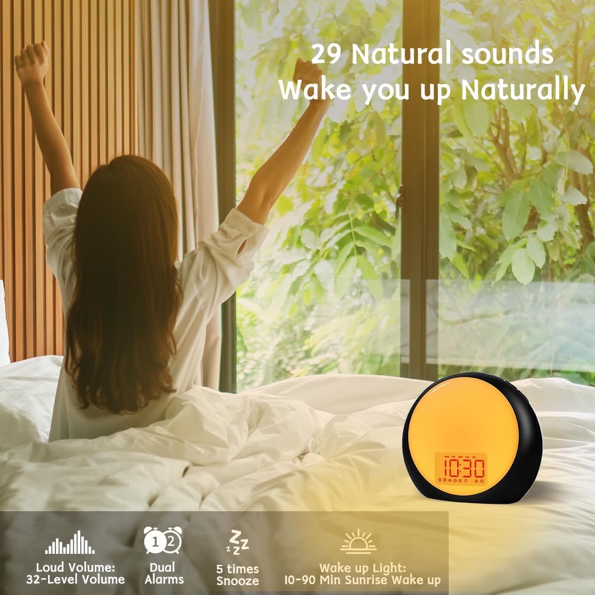 Sunrise Wake Up Light Alarm Clock White Noise Sound Machine | Sunrise Sunset Simulation for Heavy Sleepers Kids