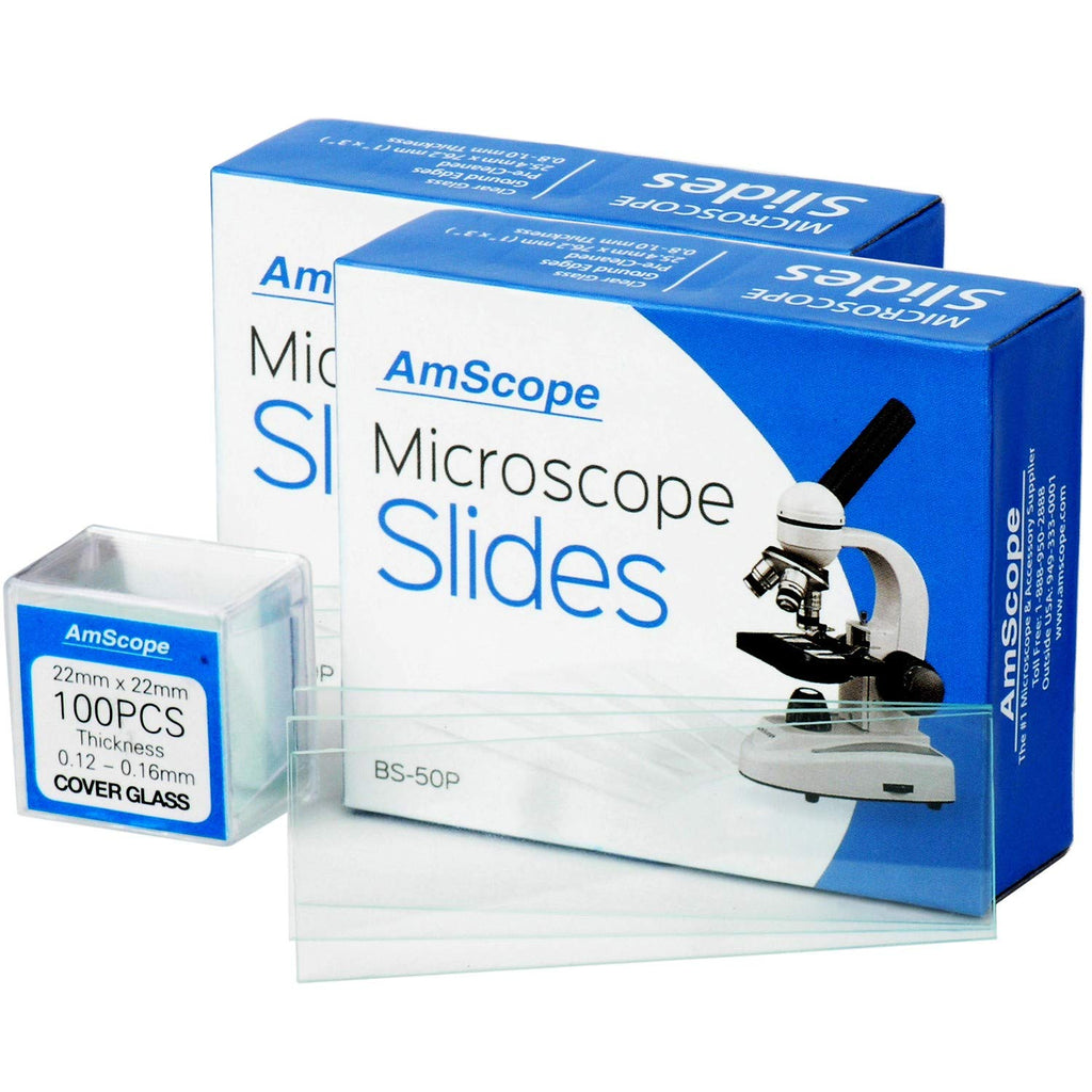 FBA_MMI19-SET 100 Blank Slides & Cover Glass | 100 Blank Microscope Slides, Includes 100 Pieces of Cover Glass