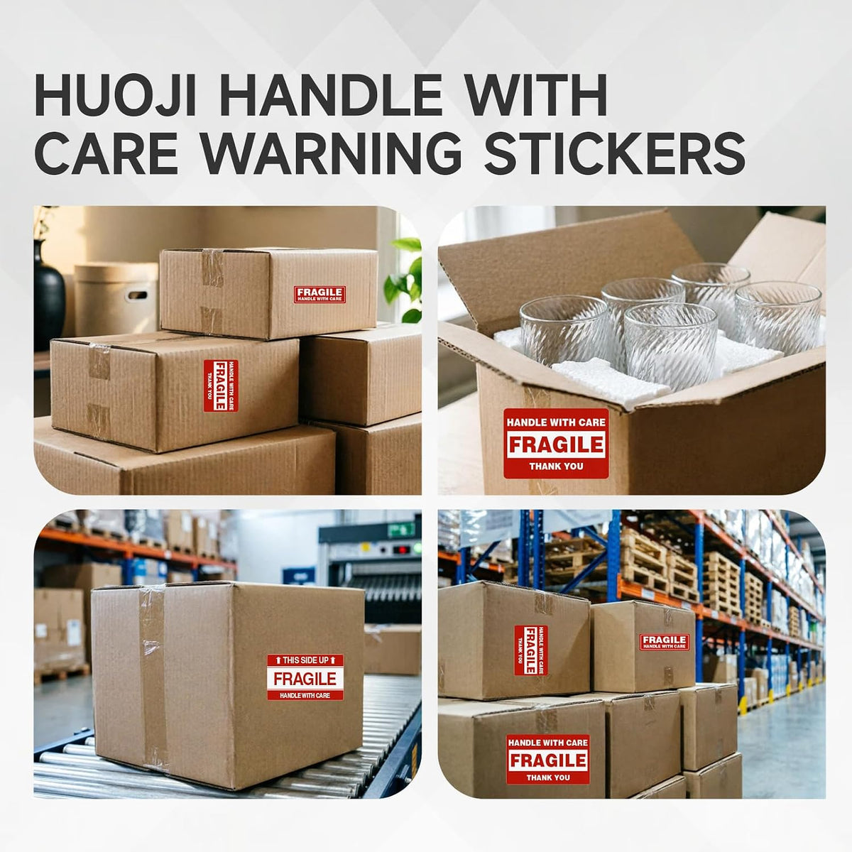 3x5 Large Fragile Stickers for Shipping, 100 This Side Up Stickers Per Roll