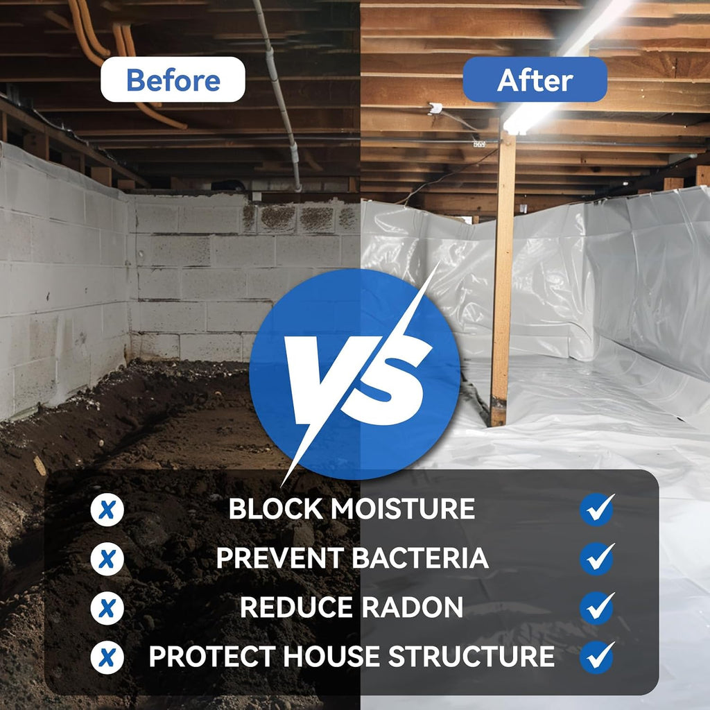 White 10 Mil Plastic Sheeting, 10x100', Crawlspace Vapor Barrier