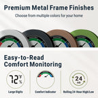 Digital Hygrometer Indoor Thermometer, Brushed Metal Frame, Green