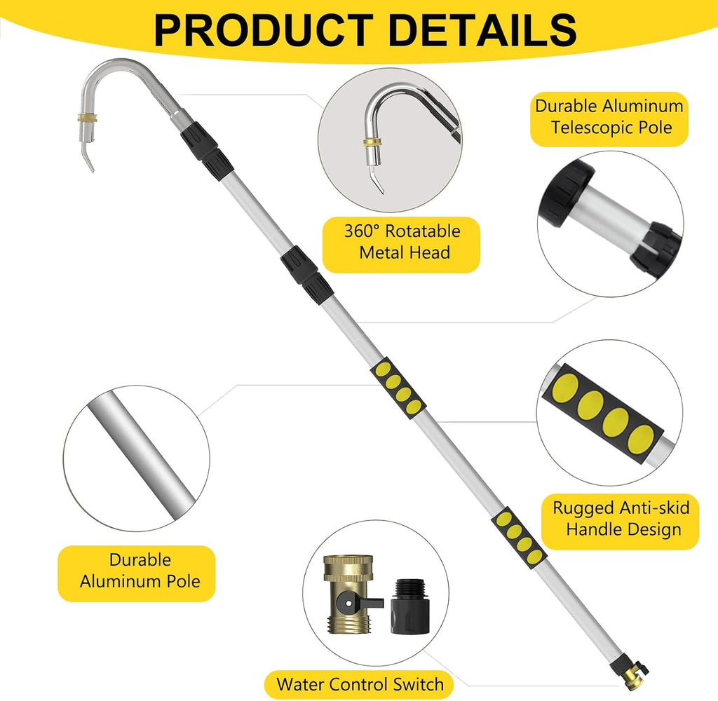24FT Reach Gutter Cleaning Tools from Ground, Telescopic Rain Gutter Cleaners Tool with Quick Connect Adapter and