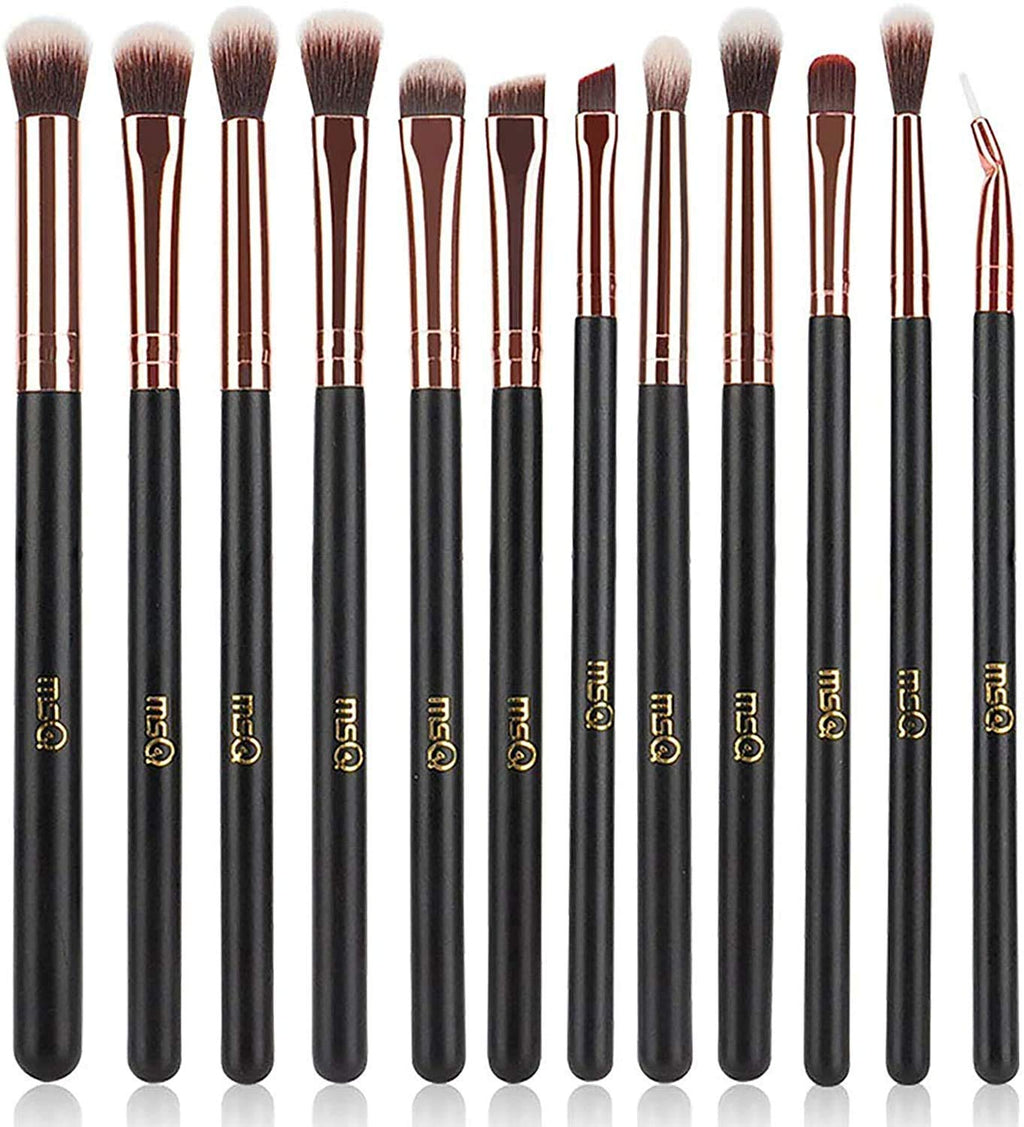 Eye Makeup Brushes 12pcs Rose Gold Eyeshadow Makeup Brushes Set with Soft Synthetic Hairs & Real Wood Handle for