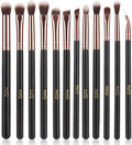Eye Makeup Brushes 12pcs Rose Gold Eyeshadow Makeup Brushes Set with Soft Synthetic Hairs & Real Wood Handle for