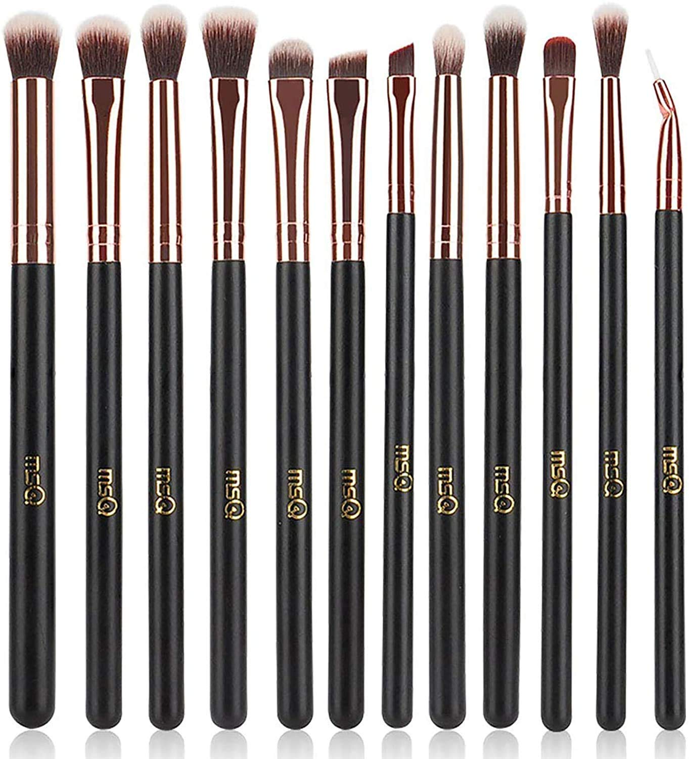 Eye Makeup Brushes 12pcs Rose Gold Eyeshadow Makeup Brushes Set with Soft Synthetic Hairs & Real Wood Handle for