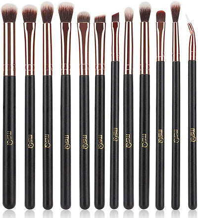 Eye Makeup Brushes 12pcs Rose Gold Eyeshadow Makeup Brushes Set with Soft Synthetic Hairs & Real Wood Handle for