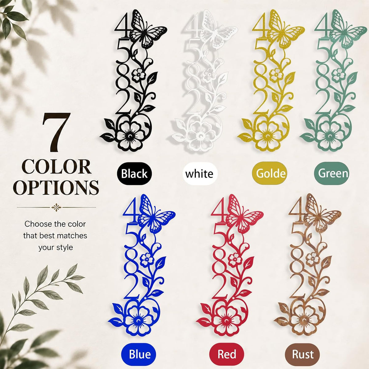 Personalized Butterfly House Numbers Sign, Metal Address Plaque