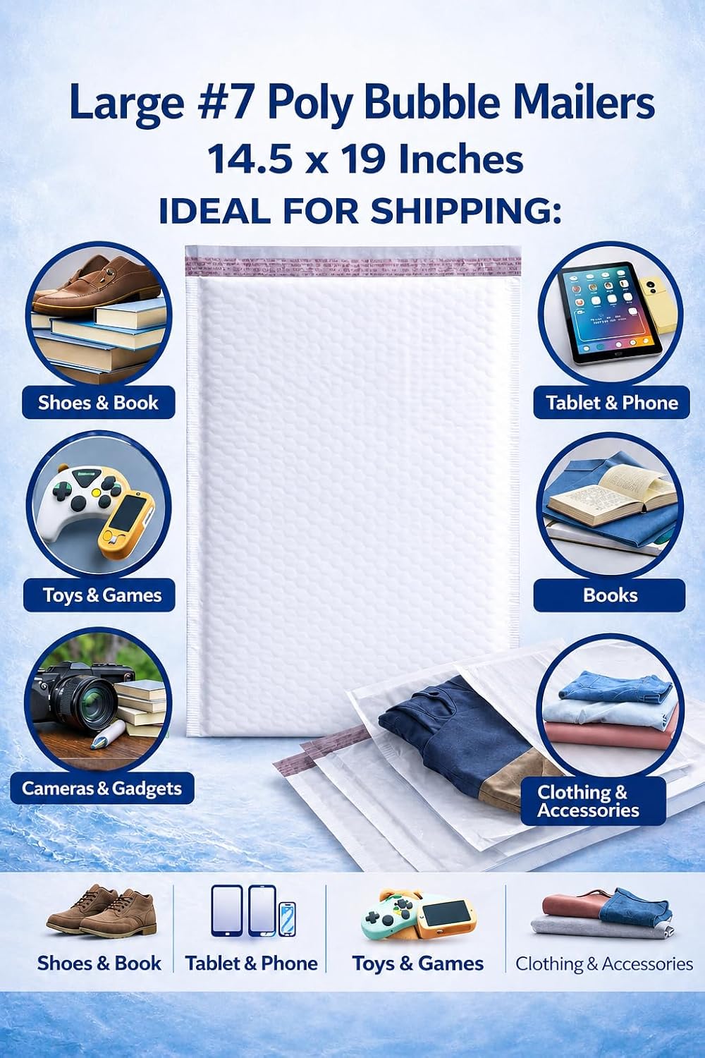 14.5 x 19 Poly Bubble Mailers – Large #7 Padded Shipping Envelopes, Self Seal Adhesive, Waterproof & Tear Resistant