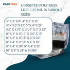 8" X 4" X 12" Gusseted Poly Bags Clear LDPE 1.25 Mil Thickness (Pack of 50) Open Top Food Safe Flexible Plastic
