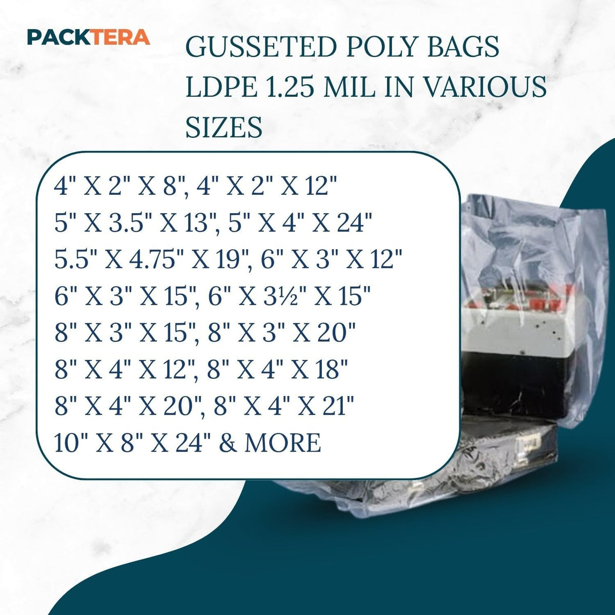 8" X 4" X 12" Gusseted Poly Bags Clear LDPE 1.25 Mil Thickness (Pack of 50) Open Top Food Safe Flexible Plastic