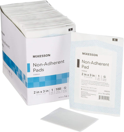 Non-Adherent Pads for Wounds, 2x3 Inch, 100 Count, Sterile Non-Stick Wound Dressing, Highly Absorbent, Painless