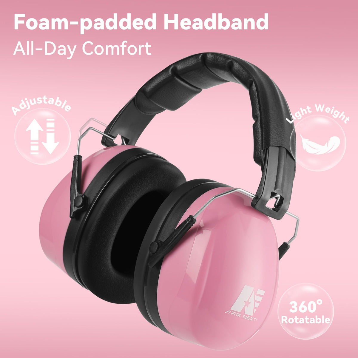 Shooting Ear Protection, Noise Reduction Ear Muffs, Pink