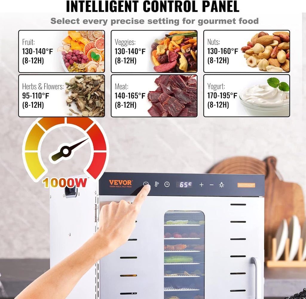 Food Dehydrator, 10 Trays Stainless Steel Food Dehydrator Machine, 1000W Dehydrators with Digital Adjustable Timer &