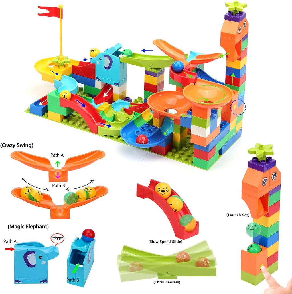 130 Pcs Starter Marble Run Set, Beginner STEM Building Toy