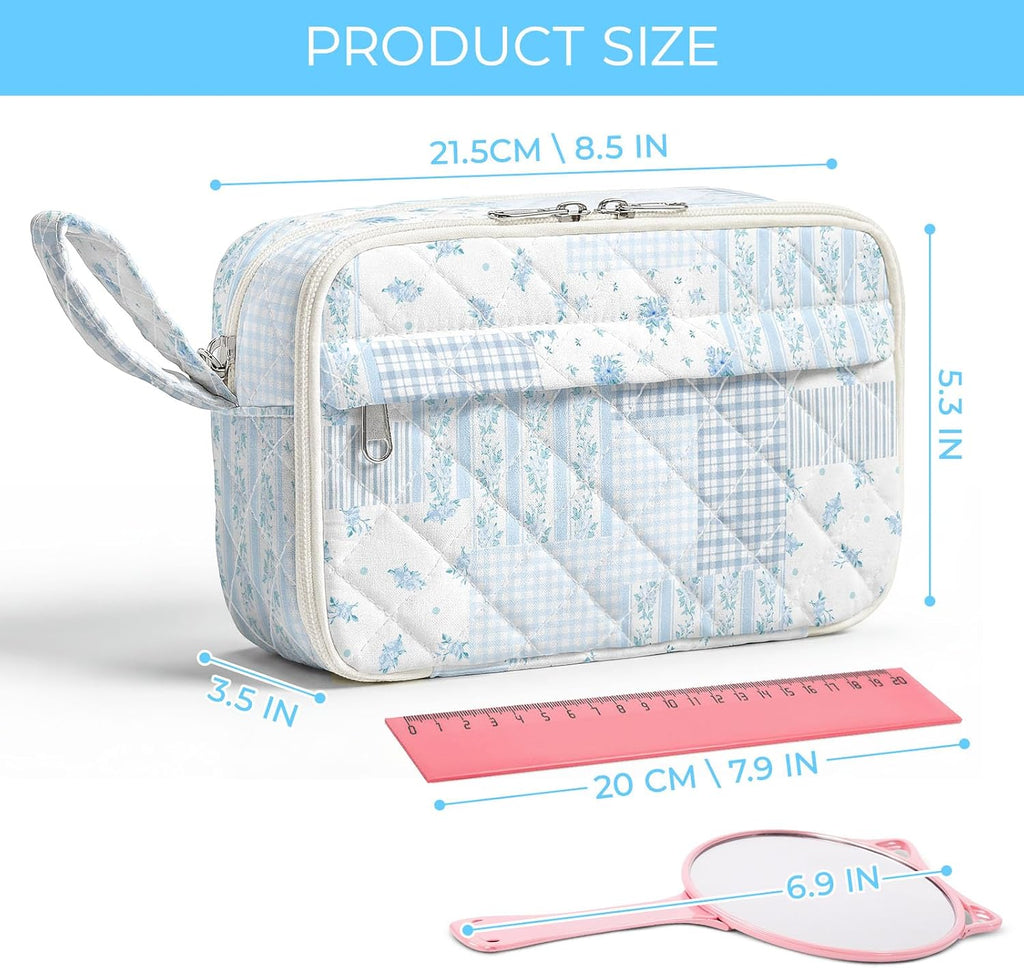 Quilted Pencil Pouch for Girls Women, Large Pencil Case Pouch with Compartments Cute Aesthetic Pencil Case Organizer