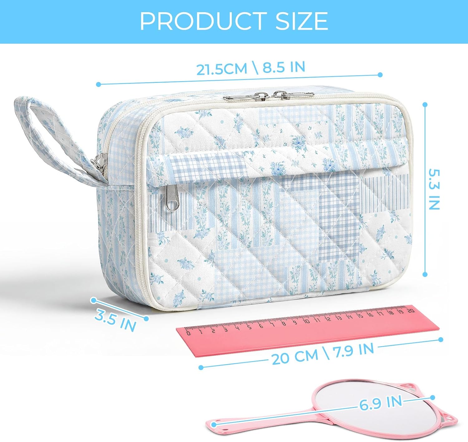 Quilted Pencil Pouch for Girls Women, Large Pencil Case Pouch with Compartments Cute Aesthetic Pencil Case Organizer