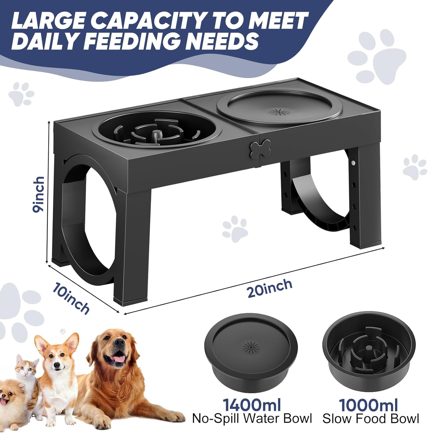 Elevated Dog Bowls Large Breed Raised Dogs Bowl Stand Large/Medium Sized Dog Slow Feeder Dogs Bowls Food Water Stands