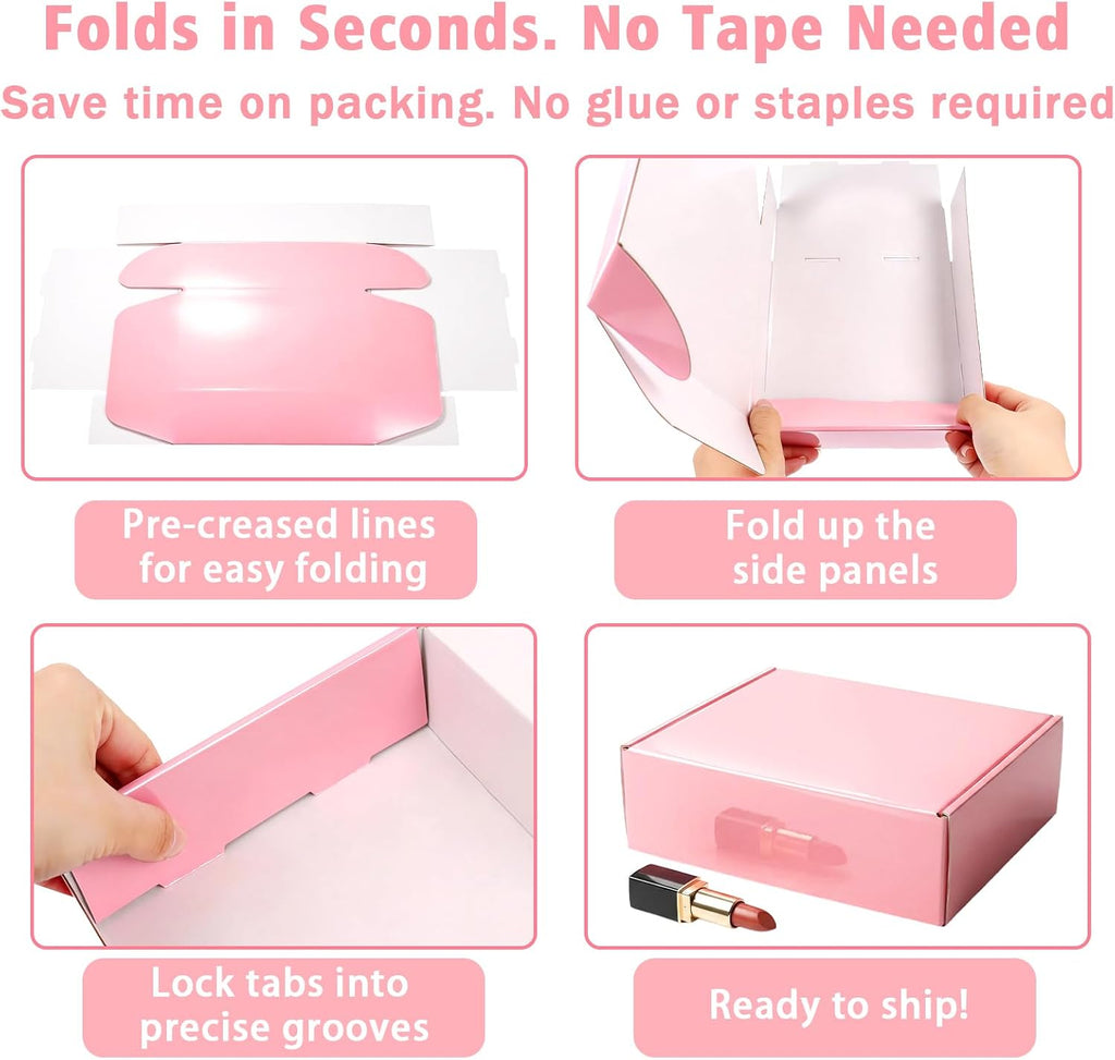 7"x5"x2" Glossy Pink Shipping Boxes, 50 Pack Corrugated Cardboard Mailing Boxes for Small Business Packaging